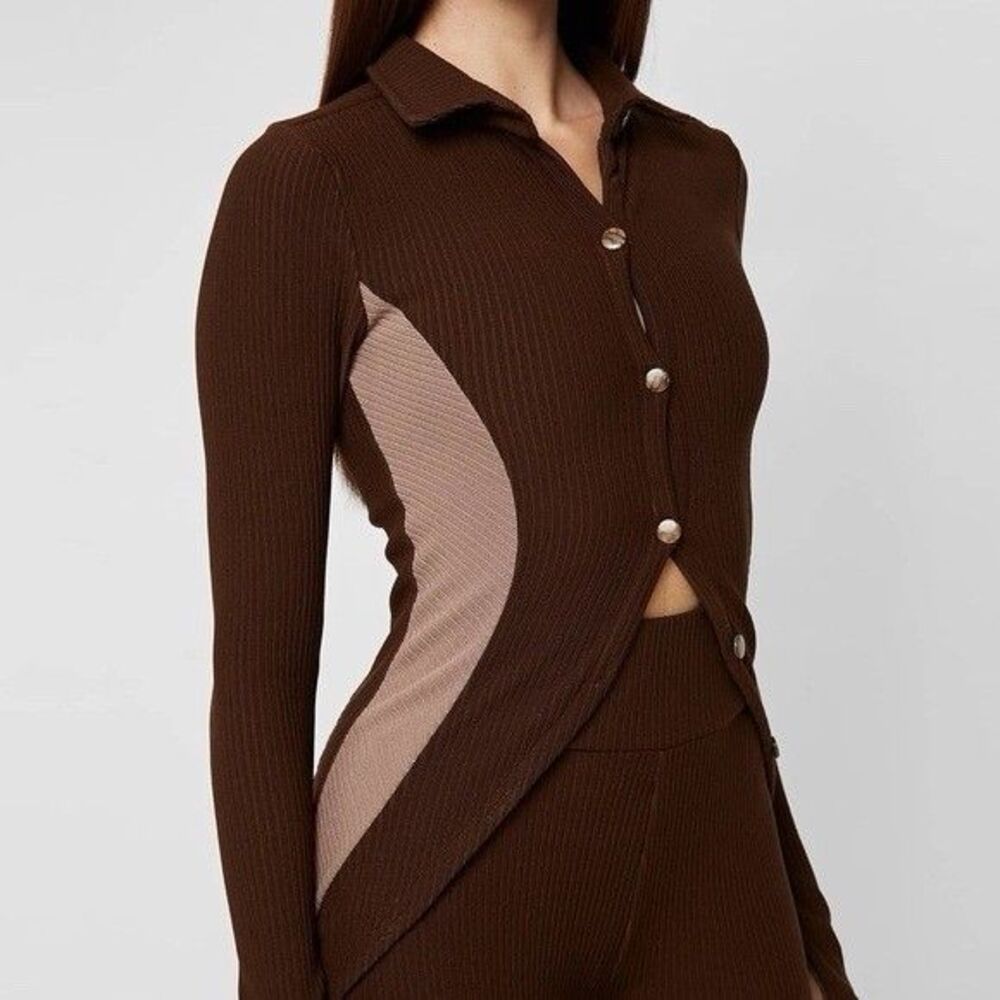 Maniere De Voir Ribbed Longline Cardigan Chocolate Brown Size 10 EUC!!